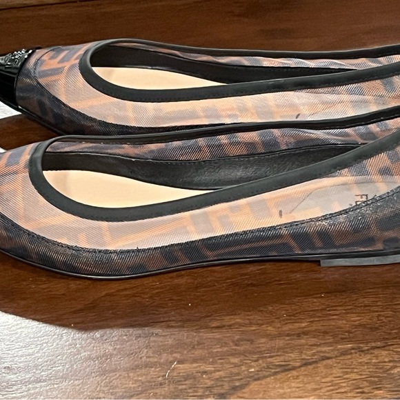 Fendi Black and mesh Logo Flats - Picture 3 of 9